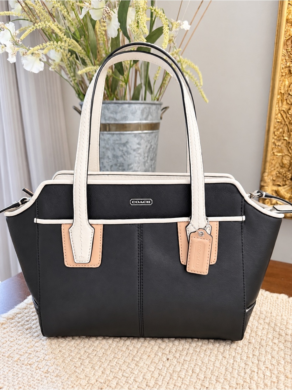 Coach Black Leather Purse Satchel Crossbody Shoulder Bag Colorblock NWT